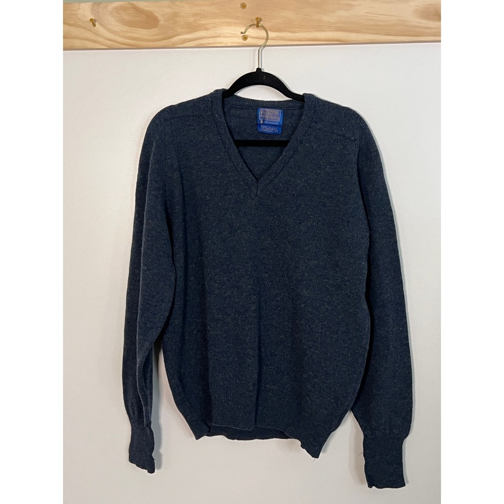 Vintage Pendleton Virgin Wool Sweater V-Neck Blue Men Size Large